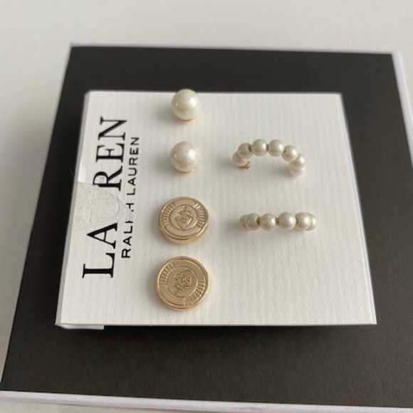 LAUREN Ralph Lauren Set of 3 Earrings Pearl Loops - Picture 3 of 3